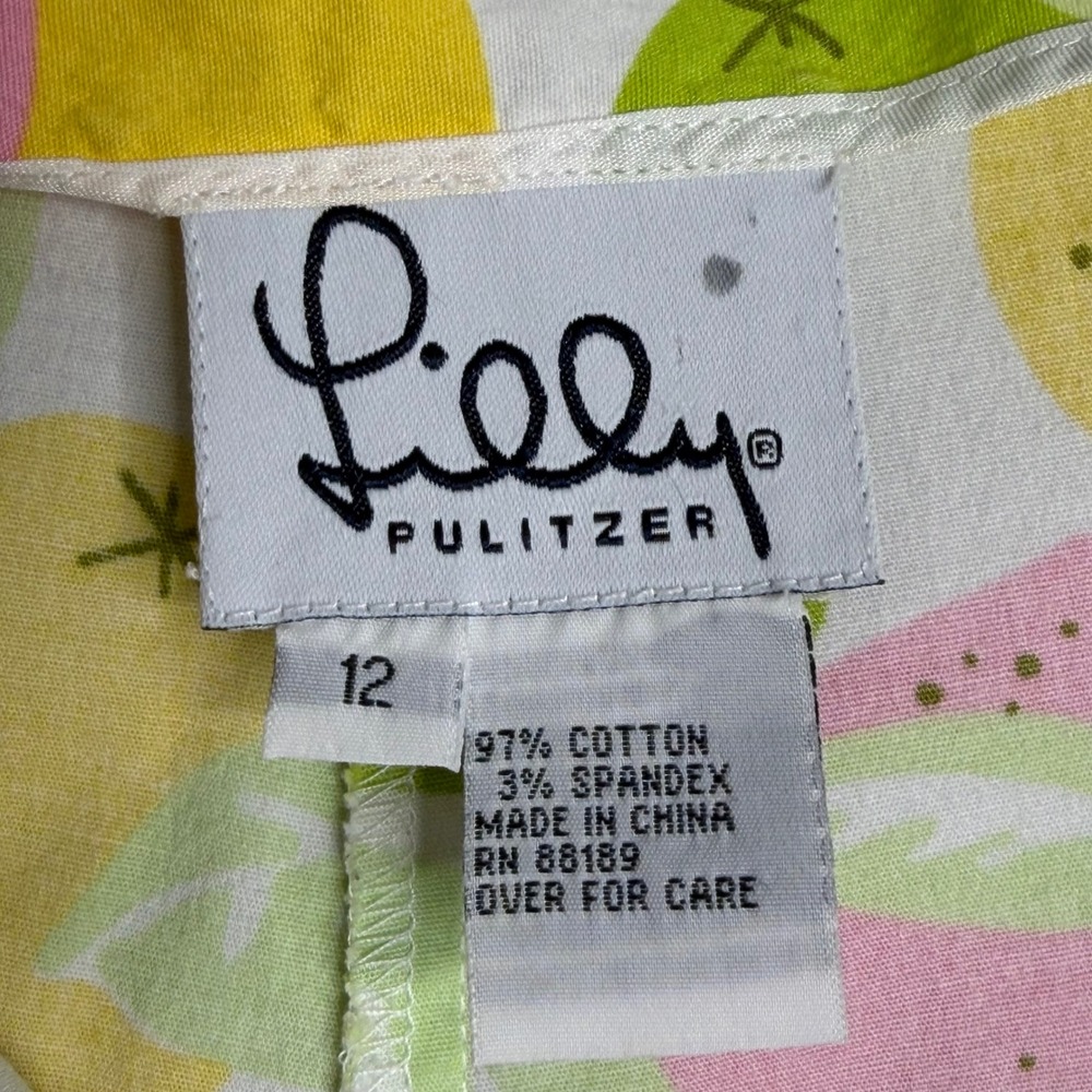 Vintage Lilly Pulitzer Capri Pants Womens 12 Citrus Lemon Print White Label Prep - Picture 3 of 9
